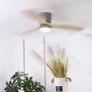 Ceiling Mounted Fan Light Solid Wood Nordic Headlights Fan LED RestaurantLliving Room Intelligent Pendant Light with Wind