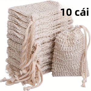 10 Chiếc Vải Lanh Cotton Dây Rút Bong Bóng Lưới Xà Phòng Tạo Bọt Túi Sữa Rửa Mặt Handmade Lưới Cho Phụ Kiện Tắm