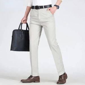 Summer Thin Pants Mens 100% Cotton Autumn Suit Pant Slacks High Waist Straight Loose Bland Solid Business Casual Pants Gozbkf