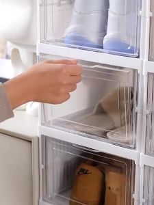 SaveMall Kotak sepatu lipat Kotak sepatu yang ditumpuk Kotak sepatu yang menebal diperkuat portabel