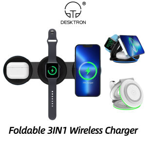 DESKTRON Foldable Wireless Charger - Magnetic 3-in-1 Charging Dock 15W Fast Charge Pad Qi Fast Charging Station