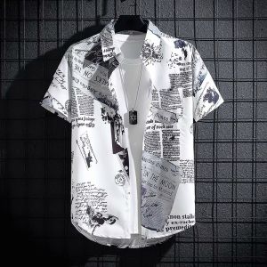 Cec Summer Popular Hawaii Beach Floral Shirt Short Sleeve Loose Mens INS Hong Kong Style Japanese Retro Trending Collar Shirt