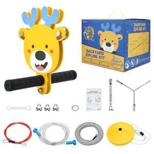 80/100/120ft 6mm Diameter Heavy Duty Compound Galvanized Steels Cable Zip Line Kit with Stainless Steel Spring Brake and Seat ZipLines for Backyard Zipline for Kids