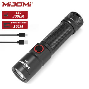 Mijomi Flashlight A3/A3R Compact Size Industrial Torch with 161m Beam Distance Osram LED 1500mAh 18650 Type C Rechargeable Industrial worklight Easy Control 3 Lighting Modes IPX4Waterproof Torch Light Lamp