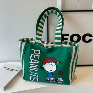 Large Capacity Canvas Tote Bag Women 2025 New Snoopy Handheld Bento Bag Shopping Bag Mom Stripe Tote Bag Soft Handbag