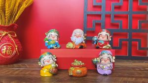 ตุ๊กตาเทพเจ้านำโชค 5องค์ เทพเจ้าแห่งโชคลาภทั้งห้า โชคดี มั่งคั่ง ร่ำรวย ความสุข โชคลาภ เสริมฮวงจุ้ย