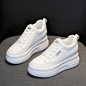 Elevated Casual Womens Shoes Breathable Genuine Leather Sneakers Thick Heel Spring Fashion Hollow out Cross Strap Roman Style