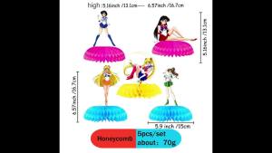 Sailor Moon Themed Birthday Party Tableware Decor Cups Plates Flags Straws Backdrop Spiral Banners Cupcake Holiday Celebration