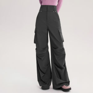 Eptison High Waist Casual Pants Womens Winter New Style Vintage Workwear Long Trousers Street Style Polyester Fiber Loose Fit