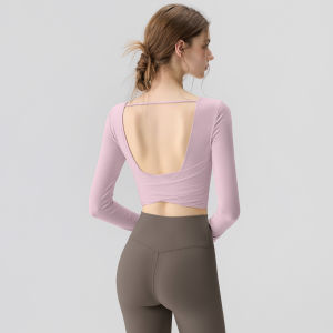XINLIYA | Back-Baring Long-Sleeve Fitted Padded Yoga Top