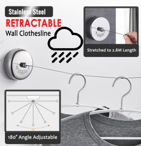 🇸🇬 (304 Stainless Steel) Retractable Stainless Steel Wall Clothesline| Clothes Line | Drying rack clothes