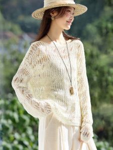 MOHANYIMEI | Hollow Out Embroidered Drop Shoulder Knit Shirt