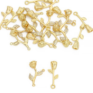 1pc/bag 14K Gold Plated Brass Rose Flower Connector Charms for Necklace Earring Jewelry Making Accessories