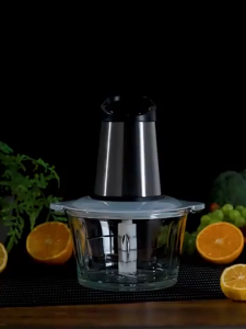 Meat Grinder Food Chopper 2L 304 Stainless Steel Food Processor for Meat Vegetables Fruits and Nuts Glass bowl and 4 Sharp Blades