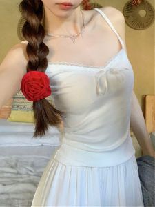 Elegant Ballet BM Style Sweet Spicy Corset with Chest Pad White Butterfly Knot Lace Strap Vest for Women Spring Summer Outside Wear