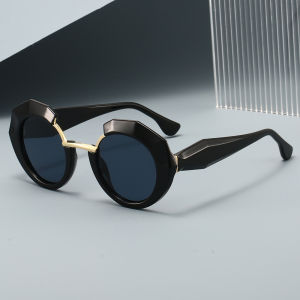 JN IMPRESSION In Da Báo Mới Gọng dáng tròn Kính mát cho phụ nữ cao cấp Ins khung lớn đường phố bắn chống Kính râm chống tia cực tím qua biên giới