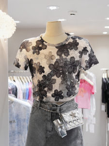 เสื้อยืดคอตตอนสั้นพิมพ์ลายแฟชั่นฤดูร้อน ทรงเข้ารูป แขนสั้น คอตตอนผสม ผ้าตาข่าย ดีไซน์เรียบง่าย เสื้อยืดผู้หญิง