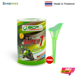 Nhớt Xe Máy Lon 1 Lít Thái Lan BCP SUPER 1 SAE 15W40 SL MA2 Tặng 1 Phễu Chiết Rót Dầu Nhớt (Chạy Êm Mát Máy Màu Đỏ Thơm Mùi Dâu)