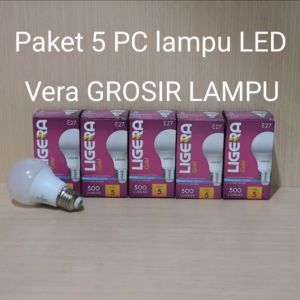 Paket 5 PC lampu LED LIGERA Gold 5W Bulb cahaya putih 6500K super terang E27