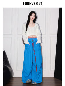 High Waist Wide Leg Casual Pants Womens Loose Fit American Style Patchwork Cargo Trousers Forever 21 Design Sensation Blue