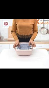 Bộ 6 thau rổ 2 lớp vuông nhựa VIỆT NHẬT - Rửa rau củ quả trộn thực phẩm - Chính hãng 3288/89/90