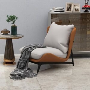 Nordic Genuine Leather Single-Seat Sofa Chair Small Apartment Living Room Lazy Sofa Simple and Light Luxury Balcony Home Leisure Recliner