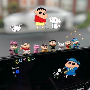Bandai | 8Pcs/Set Crayon Shin-chan Car Ornaments Auto Dashboard Turning Racing Model Deco Car Individuality Center Console Decoration Kit