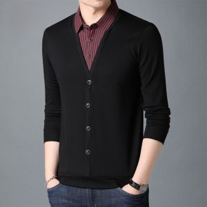 ROMON | Lomond Mens Long Sleeve T-Shirt Mid-aged Dad Fashion Inner Knitted Sweater Spring Autumn New Style Business Casual Shirt Neck