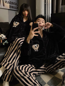 JIJIFA | Coral Fleece Thermal Couple Pajamas Set