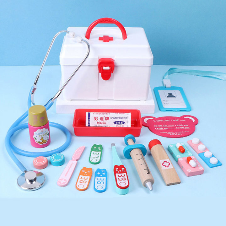 Toy 17Pcs/Set Wooden Pretend Play Doctor Medical Kit Tools