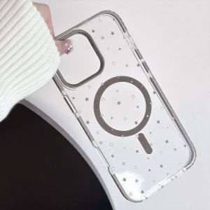 Korean Full Screen Stars Magnetic Phone Case For iPhone 17 16 15 14 13 12 Pro Max Transparent Shockproof Protective Soft Cover