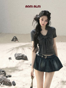 SHAOYEYAN | Butterfly Knot Design Korean Style Straight Shoulder Short Sleeve V-Neck Tee