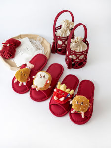 Cartoon Wedding Slippers Home Autumn Winter Style Mens Bridegroom Couple Red Rubber TPR Bottom Home Slippers for Marriage