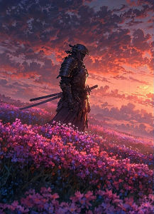 500/1000/1200/2000PCS Jigsaw Puzzle Beautiful Samurai In Flower Bush Scene For Adults Perfect For Quiet Evening Activity