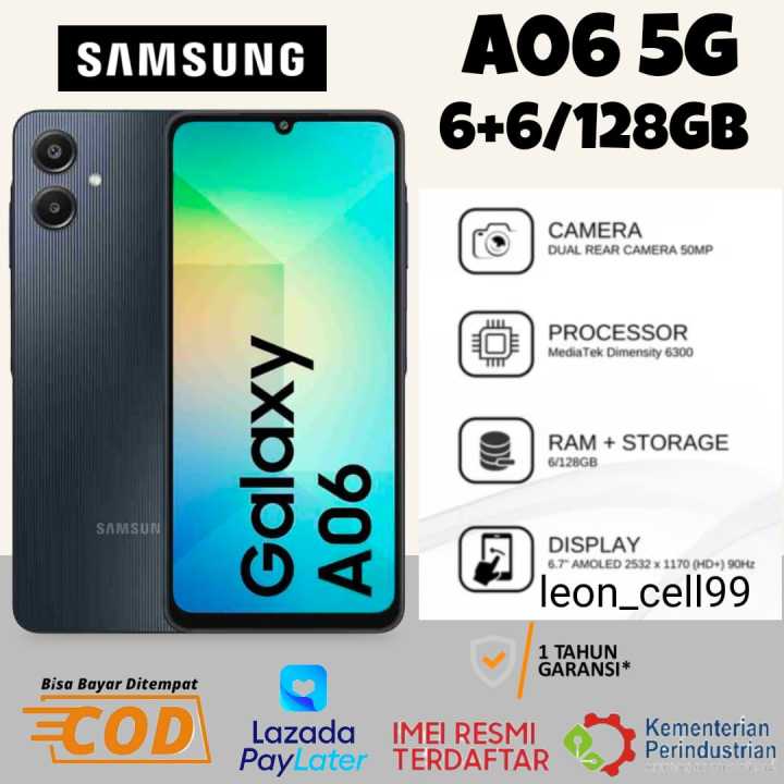SAMSUNG A06 5G NFC Ram  12+128 GB (6+6 Gb) kamera 50 mp  GRATIS TRAVEL ADAPTOR GARANSI RESMI
