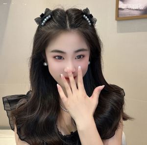 2024 New Arrival Pearl Mesh Bows Small Jaw Clip Side Forehead Bangs Hair Clip for Broken Hair Headdress Hairpin Female Summer
