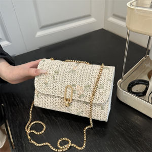 【Hot Selling Womens Bag】Foreign Straw Bag Womens New Small Fresh Flower Woven Saddle Bag Fashionable One Shoulder Crossbody Bag Versatile