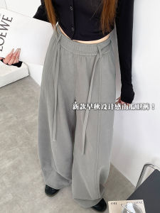 Gray American Drawstring Wide Leg Pants Womens Spring Autumn High Waist Loose Pumpkin Casual Pants Knife Sport Sweatpants