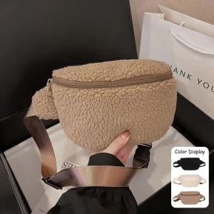Womens Chest Bag with Lamb Wool Large Capacity New Autumn and Winter Niche Design Crossbody Bag Casual Waist Bag