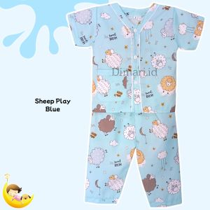 Dimari Baju Tidur Anak Laki-Laki dan Perempuan Usia 1-12 Tahun Motif Sheep Play Blue
