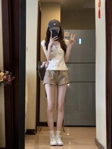 VKSOD | Korean Style V-neck Floral Short Shirt Womens Slim Fit Summer Outerwear Short Pants Two-piece Set Buttoning Sleeve Length