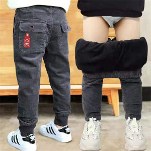 EsHi 2023 Winter Children Cotton Padded Pants Boys Plush Pants Three-layer Thicken Plush Childrens Winter Wear Clothes Girl Trouser