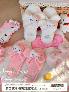 Princess Kitty Cotton Slippers Original Sweet Butterfly Knot Furry Warm Home Silent Winter Cotton Slippers Womens Home Shoes