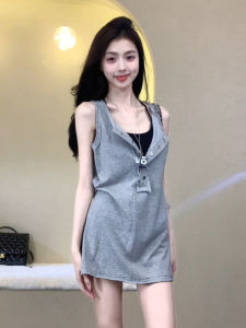 XIAOBAWONG Grey V-Neck Crop Top Womens Summer Slim Fit Sleeveless Vest Adjustable Straps Outfits for Office Worn outside