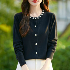 YUEXINYIRONG | French Beaded Fine Wool Knitted Sweater Cardigan for Women