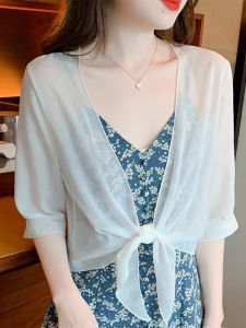 Áo Khoác Chiffon Màu Trắng Kiểu Mở cho Váy Xuân và Thu