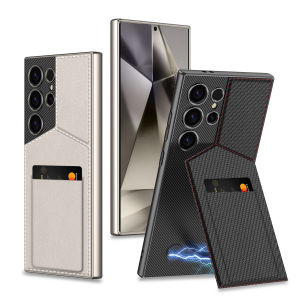 Flap Card Holder S24 Ultra S24U Leather Case Standing Cover Slim Wallet Magnetic Kickstand Samsung S23 Ultra Casing Shockproof Soft TPU Protective Phone Case with Raised Bezel