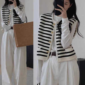 ถักลายวินเทจฝรั่งเศส เสื้อกั๊ก ผู้หญิง ฤดูใบไม้ผลิ ฤดูใบไม้ร่วง เสื้อแจ๊กเก็ตไหล่ สายคล้อง เสื้อสเวตเตอร์ เสื้อกล้าม Small Schiaparelli Style Open คาร์ดิเกน เสื้อโค้ท