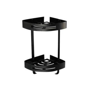 Set phụ kiện phòng tắm đen sơn tĩnh điện với máng khăn đen kệ góc đen hộp giấy đen đầy đủ cho phòng tắm