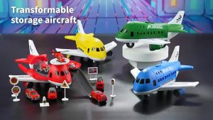 Mainan Anak Pesawat Isi Kendaraan Dapat Berubah Jadi Track Polisi / Pemadam Kebakaran / Konstruksi / Militer AIRCRAFT Deformation Track police fire truck army construction